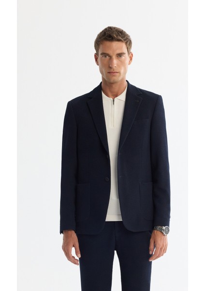 Erkek Lacivert Mono Yaka Bi-Stretch Blazer Comfort Slim Fit Ceket A42Y4011