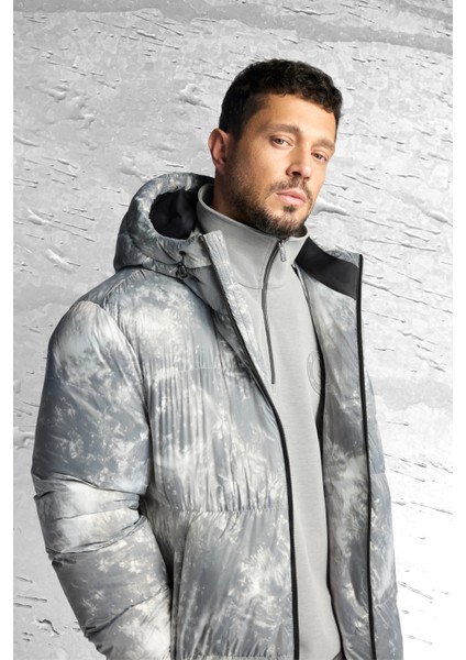 Erkek Gri Kapüşonlu Su İtici Rüzgar Geçirmez -10 Dereceye Dayanıklı Kayak Montu A52Y6124