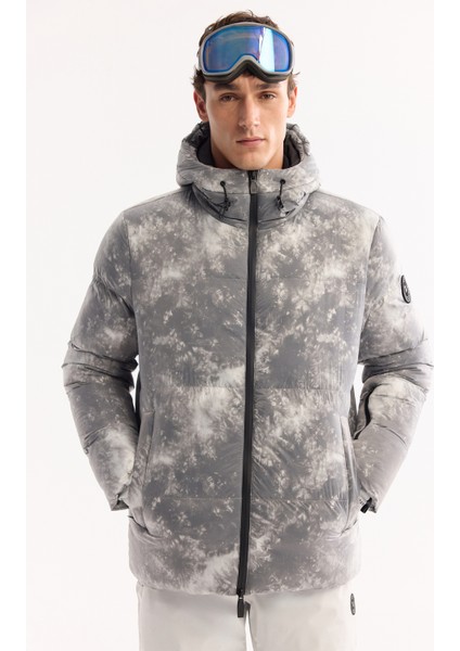 Erkek Gri Kapüşonlu Su İtici Rüzgar Geçirmez -10 Dereceye Dayanıklı Kayak Montu A52Y6124 fırsatları