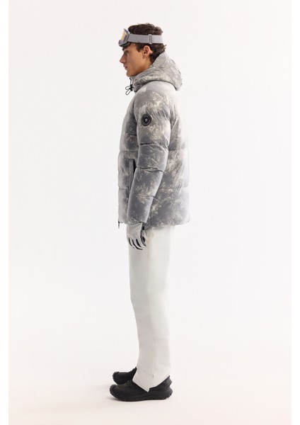 Erkek Gri Kapüşonlu Su İtici Rüzgar Geçirmez -10 Dereceye Dayanıklı Kayak Montu A52Y6124