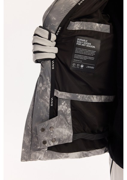 Erkek Gri Kapüşonlu Su İtici Rüzgar Geçirmez -10 Dereceye Dayanıklı Kayak Montu A52Y6124