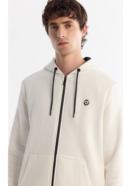 Erkek Beyaz Kapüşonlu 3 İplik Şardonlu Fermuarlı Regular Fit Sweatshirt E001019 fiyatları