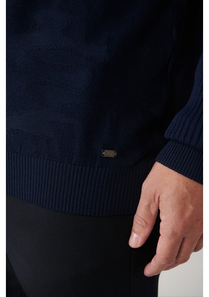 Erkek Lacivert Yüksek Bisiklet Yaka Kamuflaj Desenli Rayon Kazak A32Y5046 fiyatları