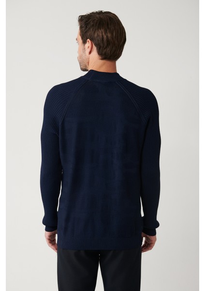 Erkek Lacivert Yüksek Bisiklet Yaka Kamuflaj Desenli Rayon Kazak A32Y5046 fırsatları