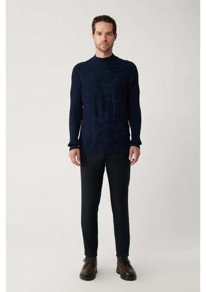 Erkek Lacivert Yüksek Bisiklet Yaka Kamuflaj Desenli Rayon Kazak A32Y5046 indirimleri