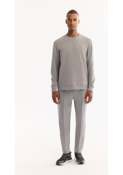 Erkek Gri Bisiklet Yaka Soft Touch Baskılı Regular Fit Sweatshirt A52Y1334