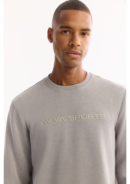 Erkek Gri Bisiklet Yaka Soft Touch Baskılı Regular Fit Sweatshirt A52Y1334