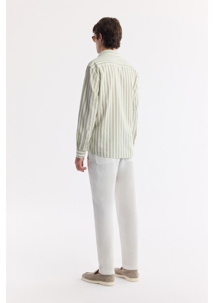 Erkek Yeşil Düğmeli Yaka Çizgili %100 Pamuk Comfort Fit Gömlek A51Y2167 fırsatları