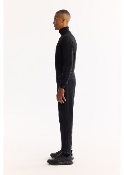 Erkek Siyah Klasik Bel Pamuklu Eskitme Yıkamalı Roma Crop Slim Fit Jean Pantolon A52Y3515 fırsatları