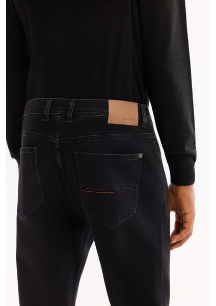 Erkek Siyah Klasik Bel Pamuklu Eskitme Yıkamalı Roma Crop Slim Fit Jean Pantolon A52Y3515