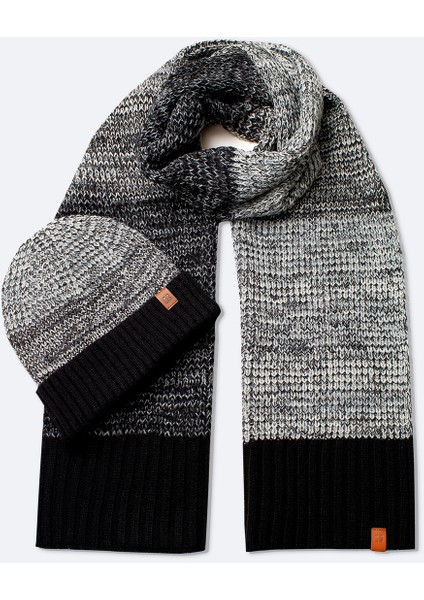 Erkek Siyah Blok Renkli Fitilli Triko Atkı Bere Takımı A42Y9221