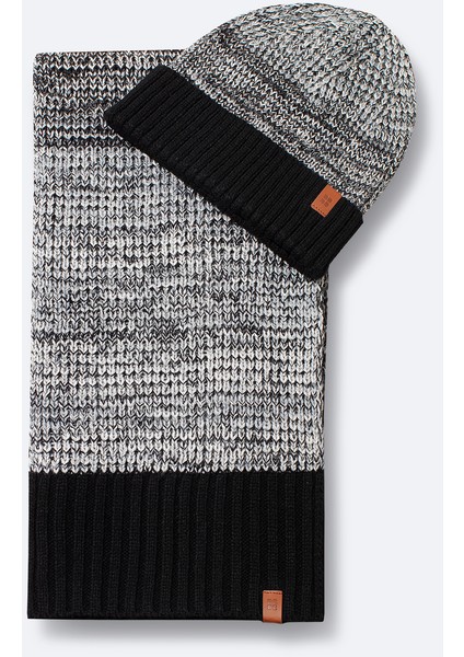 Erkek Siyah Blok Renkli Fitilli Triko Atkı Bere Takımı A42Y9221 fiyatları