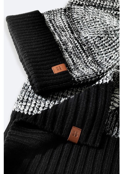 Erkek Siyah Blok Renkli Fitilli Triko Atkı Bere Takımı A42Y9221 modelleri