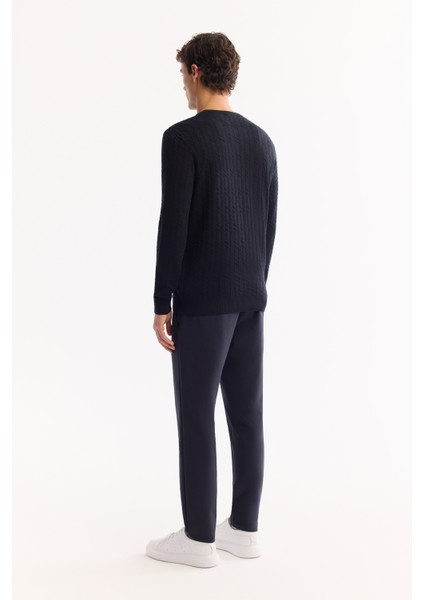 Erkek Lacivert Bisiklet Yaka %100 Akrilik Dokulu Triko Regular Fit Kazak E005088 fırsatları