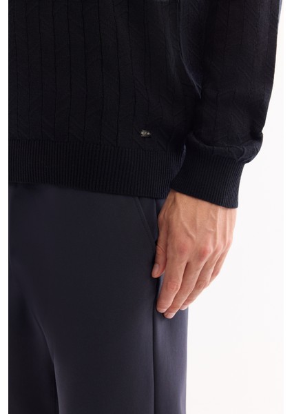 Erkek Lacivert Bisiklet Yaka %100 Akrilik Dokulu Triko Regular Fit Kazak E005088