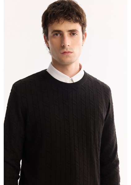 Erkek Siyah Bisiklet Yaka %100 Akrilik Dokulu Triko Regular Fit Kazak E005088 fiyatları