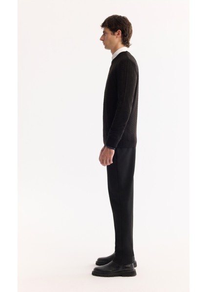 Erkek Siyah Bisiklet Yaka %100 Akrilik Dokulu Triko Regular Fit Kazak E005088 modelleri