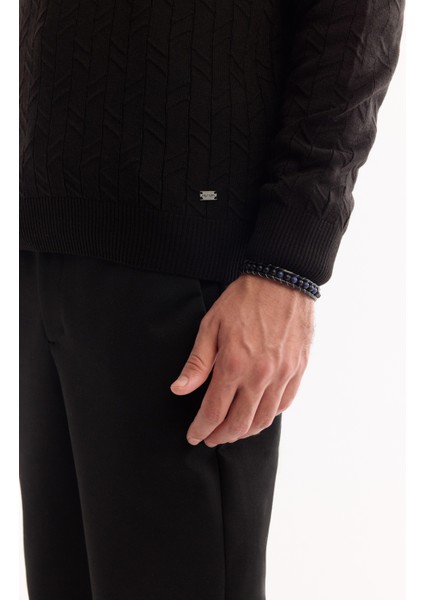 Erkek Siyah Bisiklet Yaka %100 Akrilik Dokulu Triko Regular Fit Kazak E005088 indirimleri