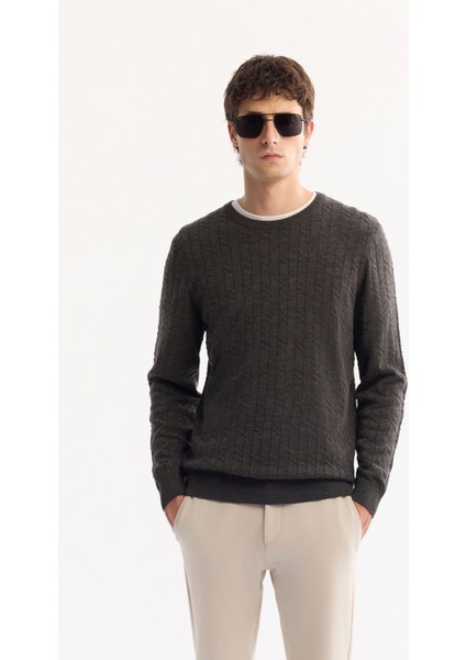 Erkek Antrasit Bisiklet Yaka %100 Akrilik Dokulu Triko Regular Fit Kazak E005088