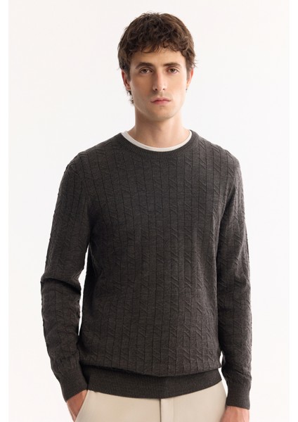 Erkek Antrasit Bisiklet Yaka %100 Akrilik Dokulu Triko Regular Fit Kazak E005088 fiyatları