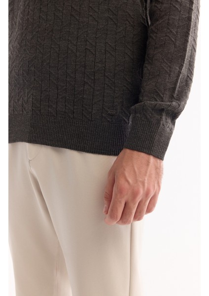 Erkek Antrasit Bisiklet Yaka %100 Akrilik Dokulu Triko Regular Fit Kazak E005088 fırsatları