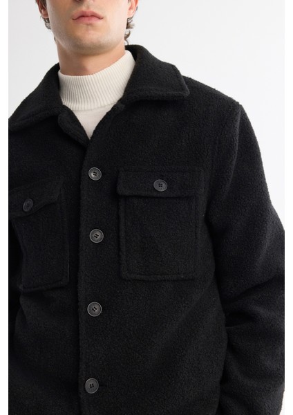 Erkek Siyah Klasik Yaka Rüzgar Geçirmez Termometreli Peluş Comfort Fit Mont A42Y6085 fiyatları