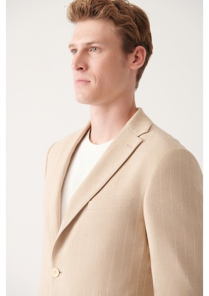 Erkek Bej Astarsız Keten Karışımlı Çift Yırtmaçlı Ceket A31Y4022 fiyatları