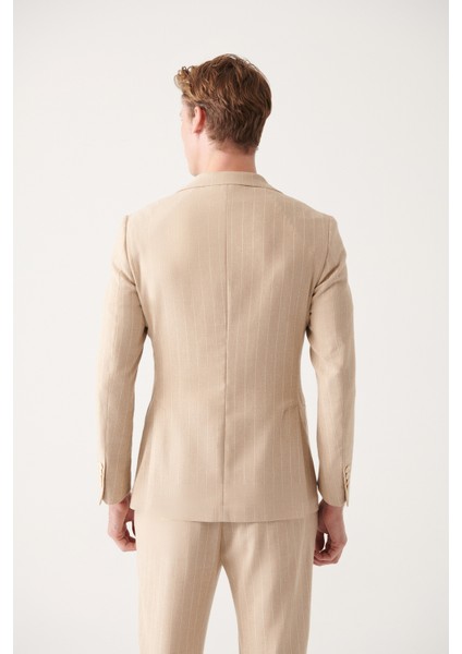 Erkek Bej Astarsız Keten Karışımlı Çift Yırtmaçlı Ceket A31Y4022 fırsatları