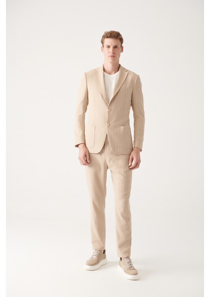 Erkek Bej Astarsız Keten Karışımlı Çift Yırtmaçlı Ceket A31Y4022 indirimleri