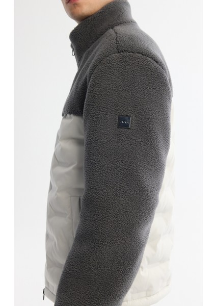 Erkek Gri Dik Yaka Su İtici Rüzgar Geçirmez Elyaf Şişme Peluş Comfort Fit Mont A42Y6017 modelleri