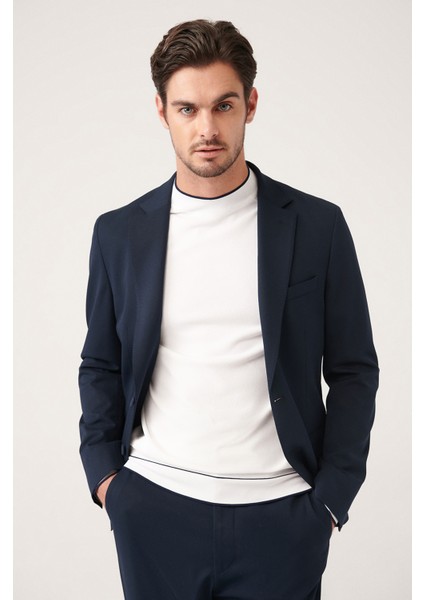 Erkek Lacivert Astarsız Bı-stretch Çift Yırtmaçlı Ceket A31Y4000 modelleri