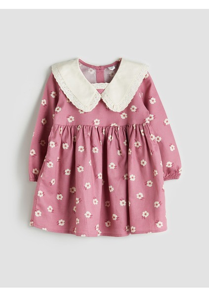 Yeni Sezon Bebe Yaka Çiçekli Kız Çocuk Elbise