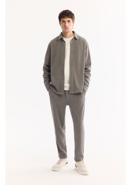 Erkek Gri Klasik Yaka Kadife Comfort Fit Gömlek Ceket A52Y2103