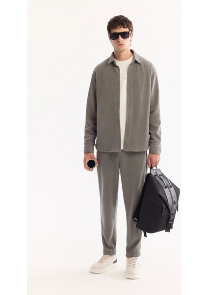 Erkek Gri Klasik Yaka Kadife Comfort Fit Gömlek Ceket A52Y2103