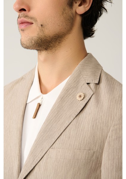 Erkek Vizon Astarsız Keten Karışımlı Comfort Slim Fit Takım Elbise Ceketi A41Y4060 fiyatları