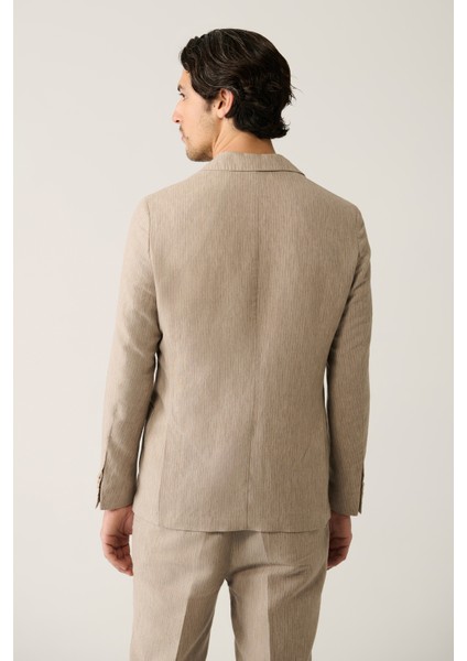 Erkek Vizon Astarsız Keten Karışımlı Comfort Slim Fit Takım Elbise Ceketi A41Y4060 fırsatları