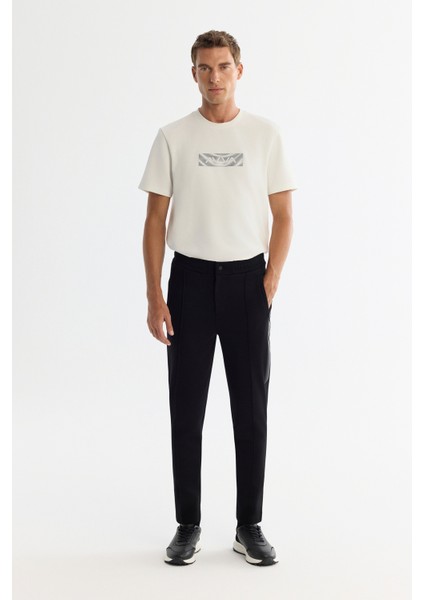 Erkek Siyah Beli Lastikli Baskılı Elastan Regular Fit Eşofman Altı A42Y3409