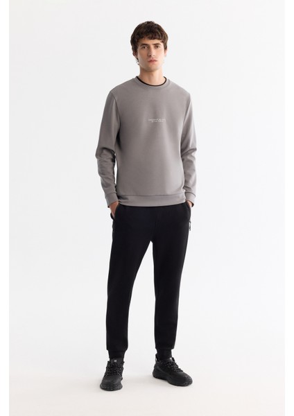 Erkek Gri Bisiklet Yaka Pamuklu Baskılı Elastan Regular Fit Sweatshirt A42Y1313 indirimleri