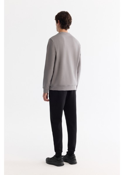 Erkek Gri Bisiklet Yaka Pamuklu Baskılı Elastan Regular Fit Sweatshirt A42Y1313