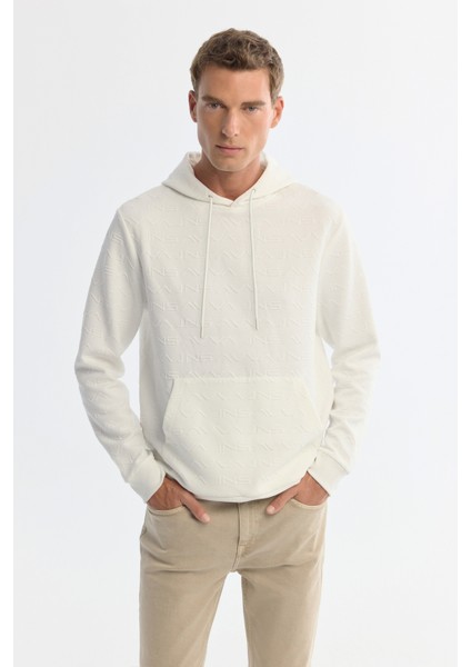 Erkek Ekru Kapüşonlu Baskılı Elastan Regular Fit Sweatshirt A42Y1332