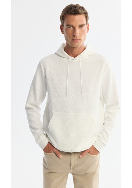 Erkek Ekru Kapüşonlu Baskılı Elastan Regular Fit Sweatshirt A42Y1332