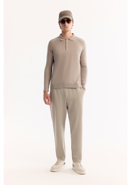 Erkek Vizon Polo Yaka Düğmeli Soft Touch Dokulu Triko Regular Fit Kazak A52Y5030