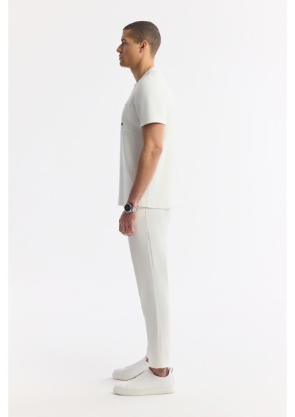 Erkek Ekru Bisiklet Yaka Baskılı Bi-Stretch İnterlok Regular Fit T-Shirt A51Y1161 modelleri