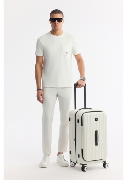 Erkek Ekru Bisiklet Yaka Baskılı Bi-Stretch İnterlok Regular Fit T-Shirt A51Y1161