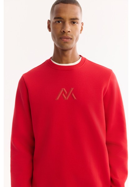 Erkek Kırmızı Bisiklet Yaka Pamuklu Şardonlu Baskılı Regular Fit Sweatshirt A52Y1327 fiyatları