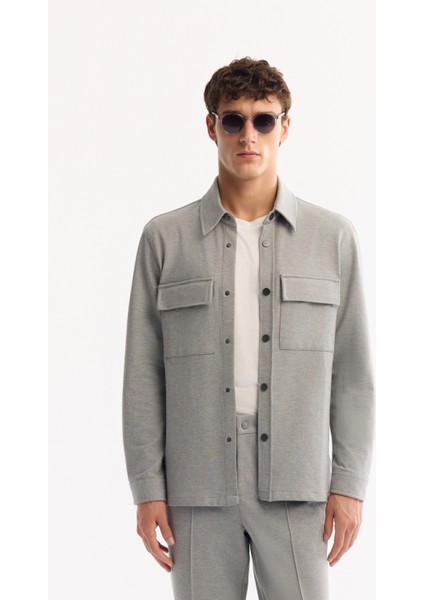 Erkek Gri Klasik Yaka Pamuklu Comfort Fit Gömlek Ceket A52Y2088