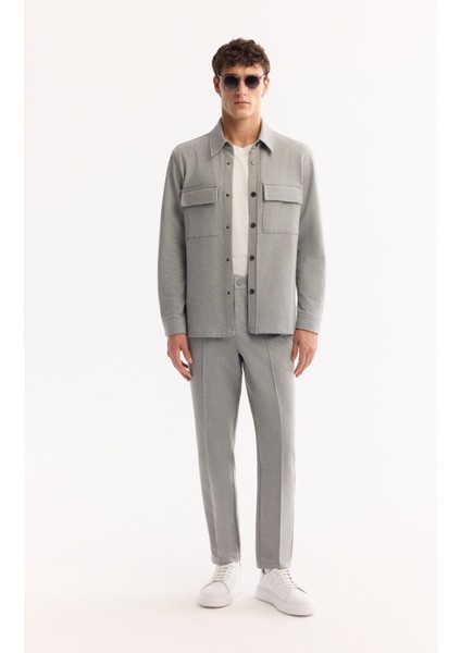 Erkek Gri Klasik Yaka Pamuklu Comfort Fit Gömlek Ceket A52Y2088