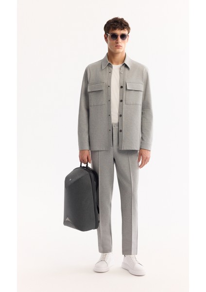 Erkek Gri Klasik Yaka Pamuklu Comfort Fit Gömlek Ceket A52Y2088