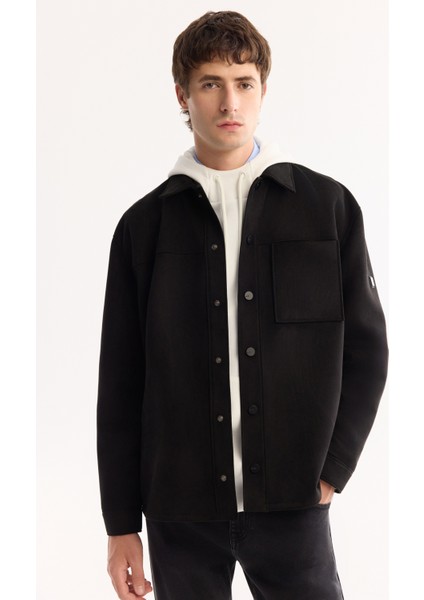 Erkek Siyah Klasik Yaka Soft Touch Süet Dokulu Comfort Fit Gömlek Ceket A52Y6004