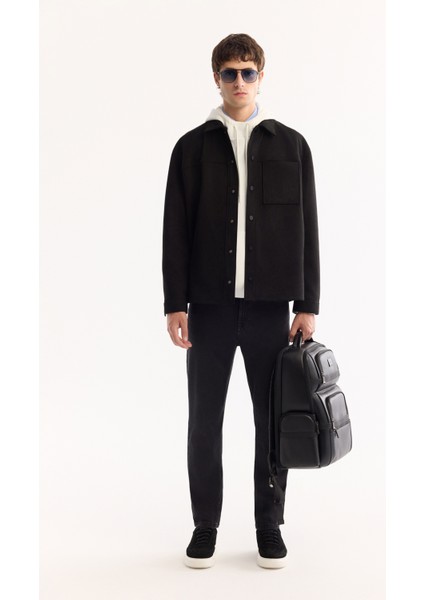 Erkek Siyah Klasik Yaka Soft Touch Süet Dokulu Comfort Fit Gömlek Ceket A52Y6004